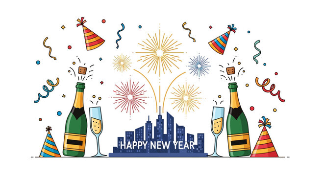 Champagne bottles with New Year celebration.