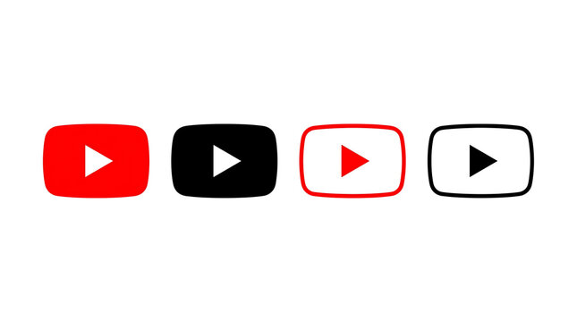 Youtube play icons PNG with red and black variations, isolated on white background, social media elements for video content creators. Ai Generated