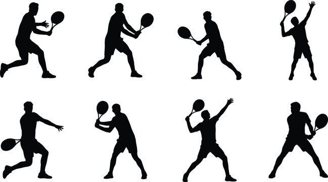 Vector Silhouette Collection of Tennis Players in Action Poses