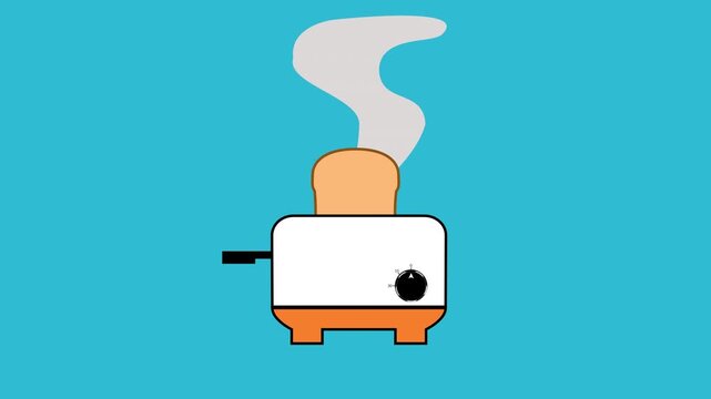 2D animation of a toaster popping up bread with steam on alpha channel