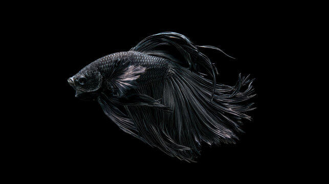 transparent black double tail betta fish with symmetrical fins