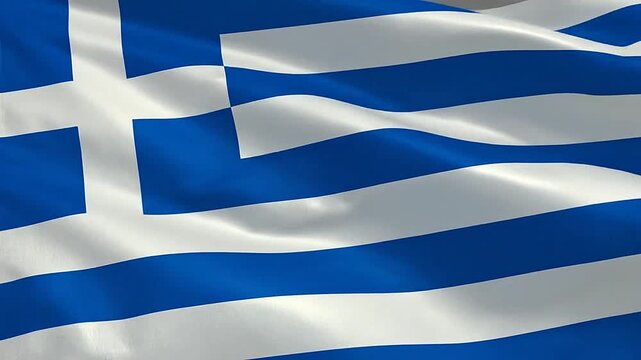 Realistic waving flag of Greece in blue and white stripes