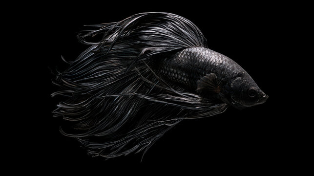 black double tail betta fish with long tails
