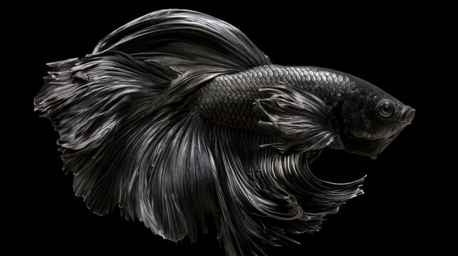 transparent black double tail betta fish with long symmetrical fins
