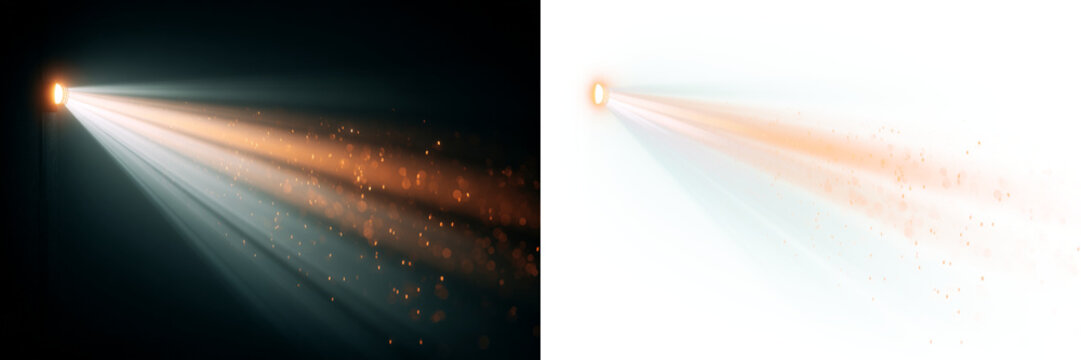 Transparent png of dual light beams with warm cool glow particles overlay cinematic spotlight and flare vector design element for lighting effects and studio backgrounds effect sunlight sun beam ray