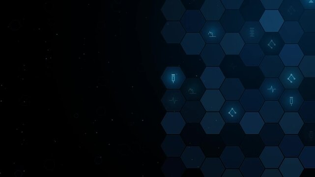 Glitch art creates futuristic digital canvas with hexagons and lights