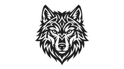 Fototapeta premium Stylized Wolf Head Tattoo Design, Tribal Animal Art, Black and White