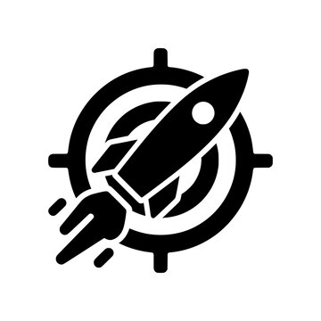 Business Goal icon representing ambitious growth, strategic planning, and successful execution through a target and rocket concept.