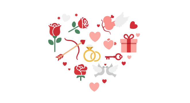 Heart shaped Valentines Day symbols.