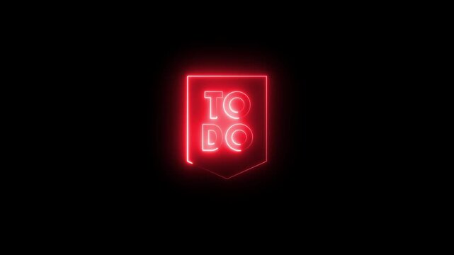 Glowing red neon to-do list sign animation on black background