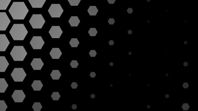 Elegant tech loop animation with hexagons and dots on black background
