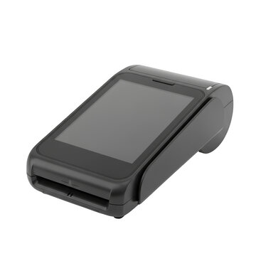 Modern handheld mobile card reader device with black design isolated on transparent background