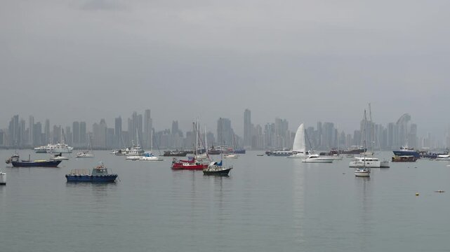 Timelapse of the Panama City skyline during a sunny spring day, 4k 50fps 16 bits, 1 inch sensor