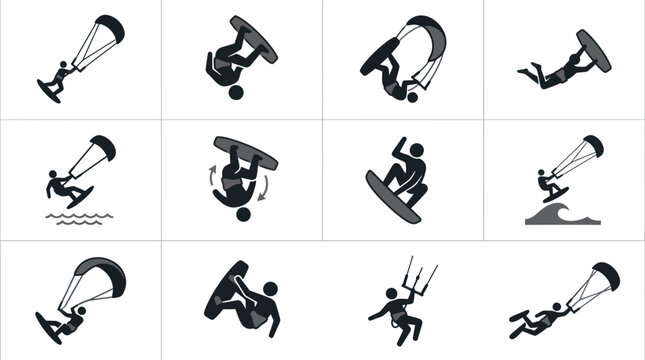 Kite surfer in various poses.