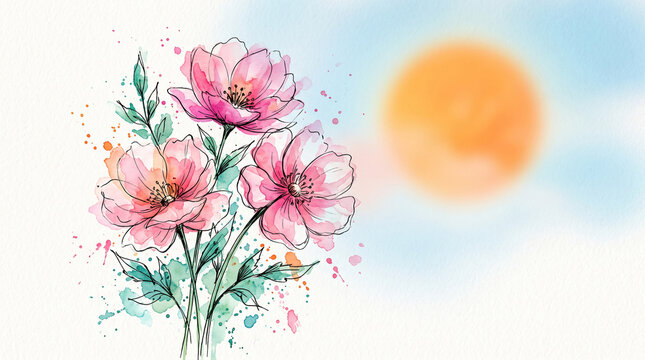 Watercolor painting of three pink isolated on white png product cutout clipping path ad social media download product banner template event festive festival 2026 2027 2028