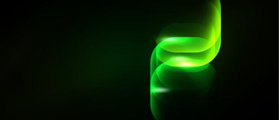 Naklejka premium Bright green swirl against dark background. Abstract design evokes energy, movement, light effects. Minimalist composition, modern aesthetic.