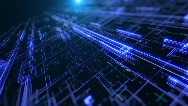 Abstract Technology Big Data Background Concept. Motion Graphic of Digital Data Flow, Transferring, and Storage of Large Data Sets. Blockchain, Cloud Server, and Cyber Infrastructure Network Animation