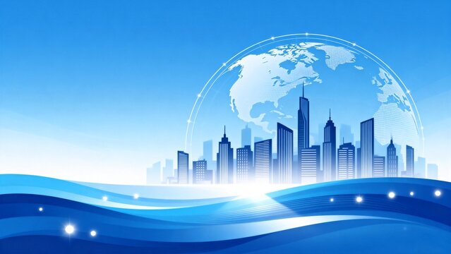 Futuristic cityscape with globe