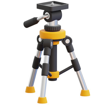 3D clay style camera tripod with yellow accents and pan handle for photography, videography and creator equipment concepts
