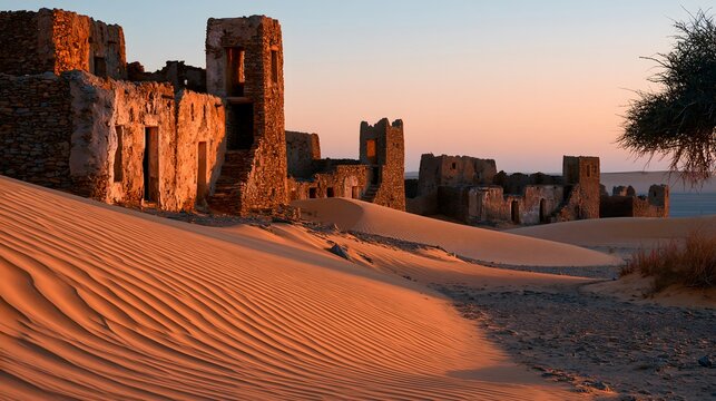 Desert Sentinels: Sunrise Over the Ancient Stone Ksour of Chinguetti, Mauritania