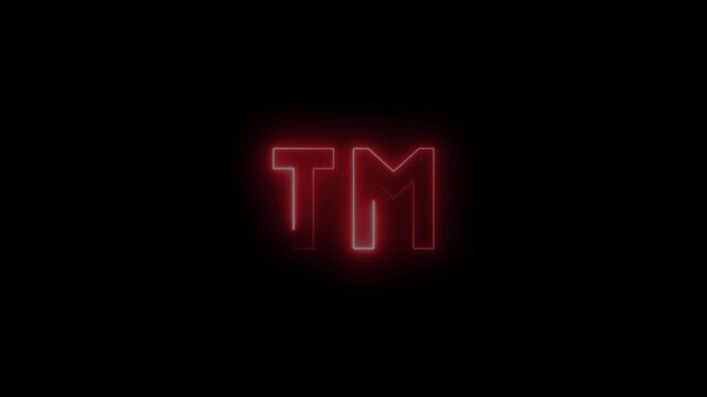 Glowing red neon trademark symbol animation on black background