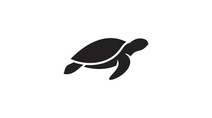 Black turtle silhouette swimming ocean. © alfan