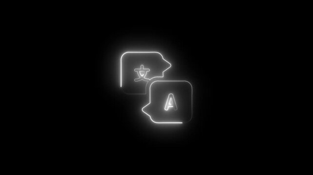 Neon language translation animation for global communication and tech interfaces
