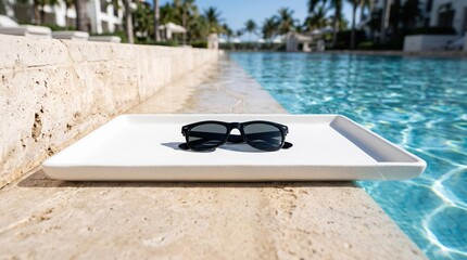 Obraz premium Sunglasses On Poolside Tray In Summer