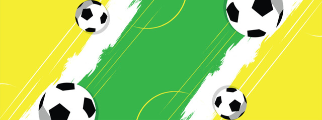 Abstract Football Banner Template, Vector Soccer Field Textured Background with Brush Strokes © Trivic