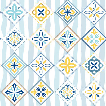 Vector seamless pattern with tiles in traditional Mediterranean style. mosaic ornament
