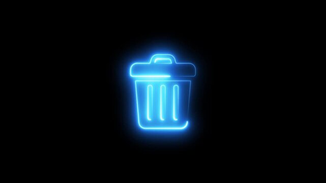 Glowing neon trash can animation on black background