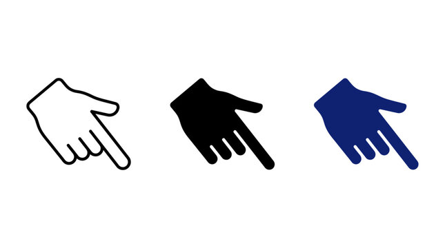 Hand pointing down with index finger gesture cursor icon set in line glyph and blue styles