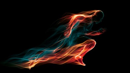 Fototapeta premium Dynamic Neon Silhouette of Energetic Runner Sprinting with Colorful Trails in Motion