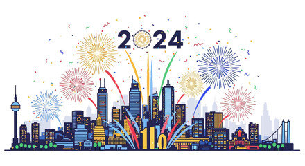 Obraz premium New Year Celebration City Skyline Fireworks.