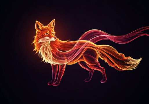 Majestic fire fox composed of glowing energy light trails