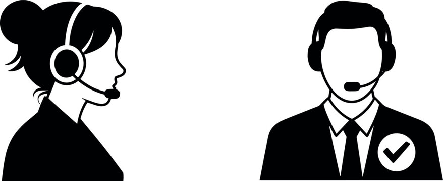 Call center agents avatar icons featuring man and woman with headsets representing customer support tech helpdesk