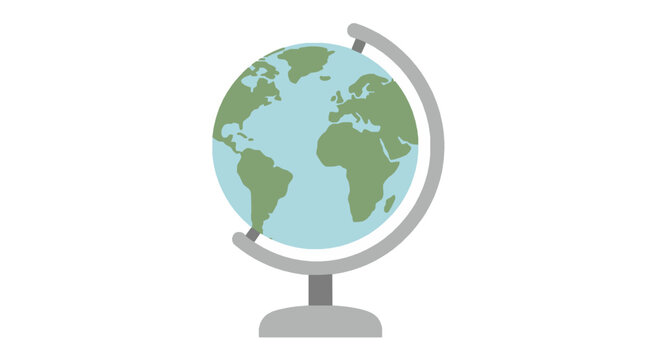 Flat vector illustration of a school globe with world map on stand