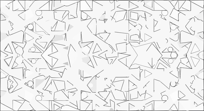 Abstract geometric pattern with lines, triangles, and circles in a chaotic, modern style