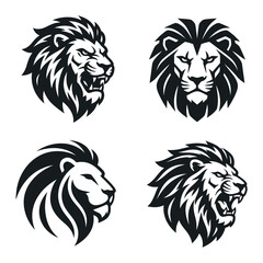Four black lion heads with manes. © Mus