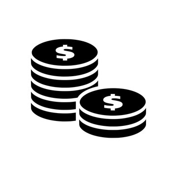 Coin Stack icon featuring neatly stacked coins symbolizing money, savings, wealth, and financial growth. Premium black and white vector illustration ideal for banking, fintech, accounting, investment,