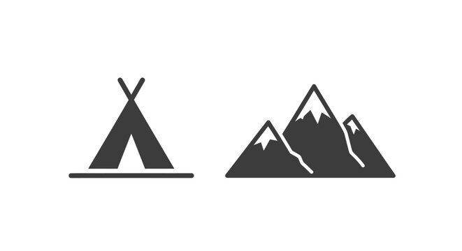 Teepee and mountain icons camping travel.