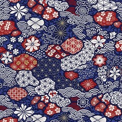 Naklejka premium Traditional japanese pattern with floral and geometric elements