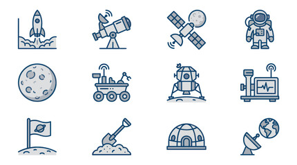 Space icons with various objects. © Supar