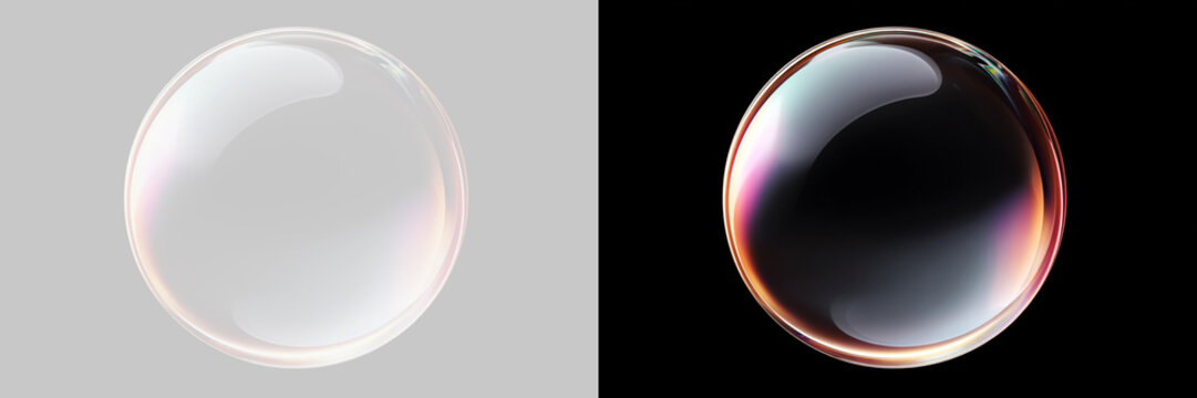 Transparent png of a realistic soap bubble with iridescent highlights in soft pastel shades of light light isolated on transparent background clean liquid sphere overlay water air blower shower bathe