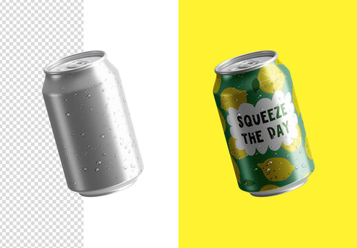 Aluminum Beer Soda Can Mockup with Water Drops Isolated