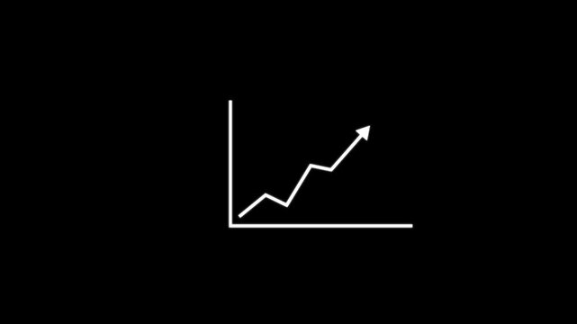 White line graph showing upward trend on solid black background