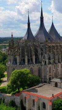 Aerial view of the impressive Gothic St Barbara Church in Kutna Hora, Czech Republic.