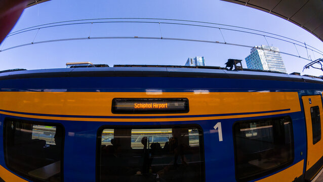 Schiphol Airport destination display on Dutch commuter train