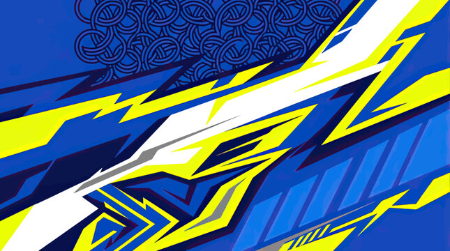 Blue and yellow abstract racing graphics with circles
