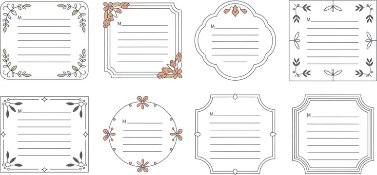 Vintage label templates, floral border frames, blank note cards, decorative certificate designs